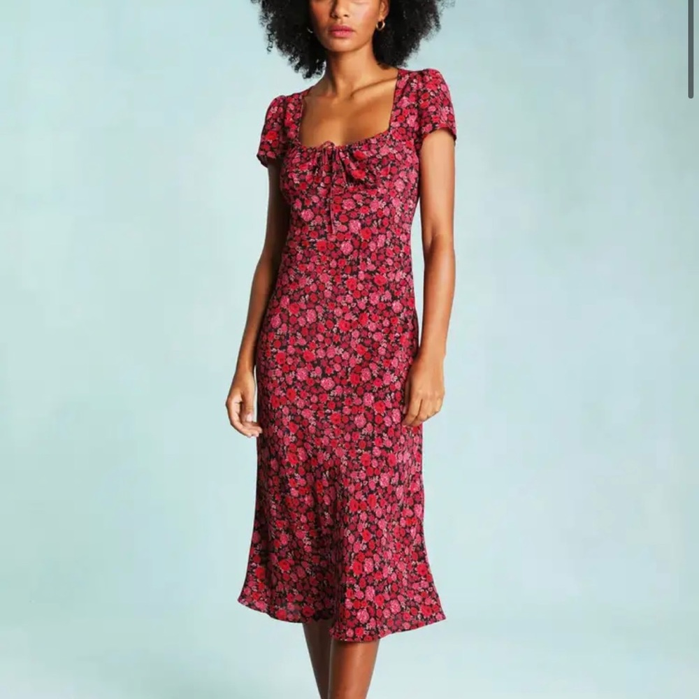 Rouje Pink Floral Midi Dress